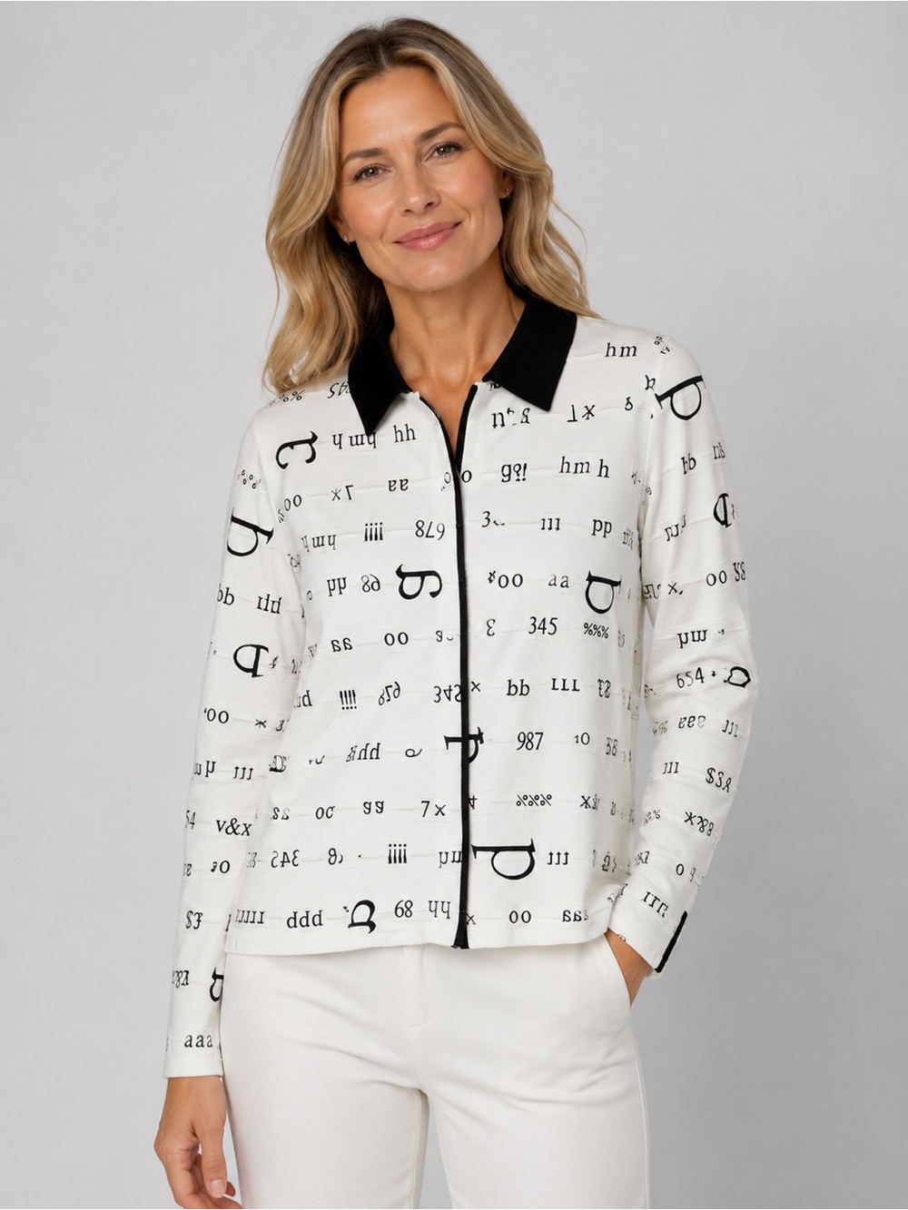 Rayure Paris France funky white with black printed symbol jacket Sz 44 10-12 US
